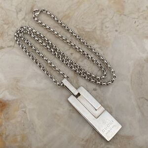 Gucci “G” Solid 925 Sterling Silver Pendant & 16” Sterling Silver Rolo Chain